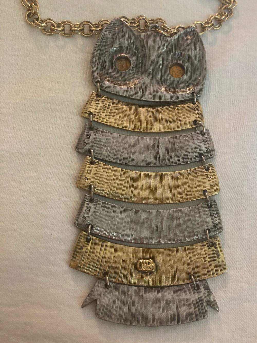 Articulated Owl Vintage Pendant Necklace Multi Tone - Picture 7 of 7
